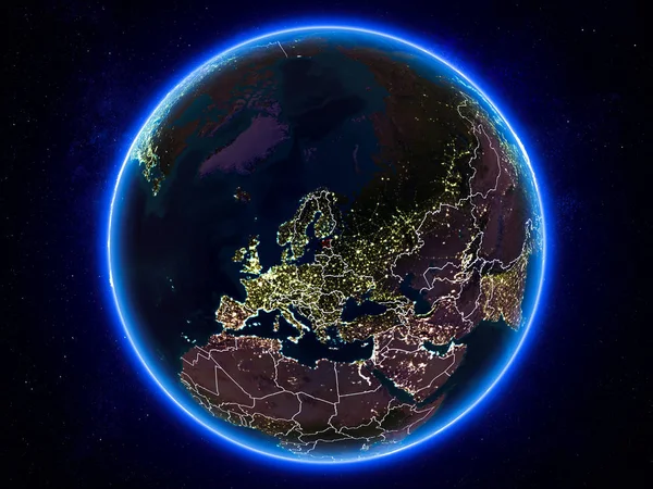 Estonia Destacó Rojo Planeta Tierra Por Noche Con Fronteras Visibles — Foto de Stock