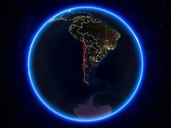 Chile Highlighted Red Planet Earth Night Visible Borders City Lights — Stock Photo, Image