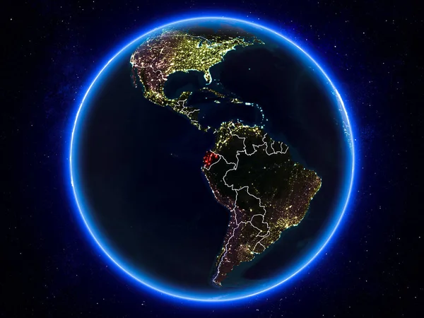 Ekvádor Zvýrazněny Červeně Planetě Zemi Noci Viditelná Ohraničení Světla Města — Stock fotografie