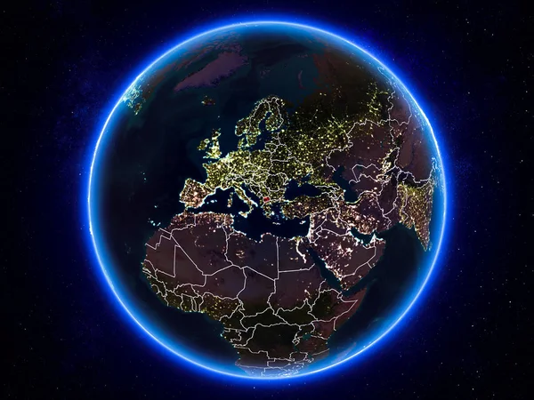 マケドニア可視境界線と街の明かりで夜地球上の赤で強調表示されます イラスト Nasa から提供されたこのイメージの要素 — ストック写真