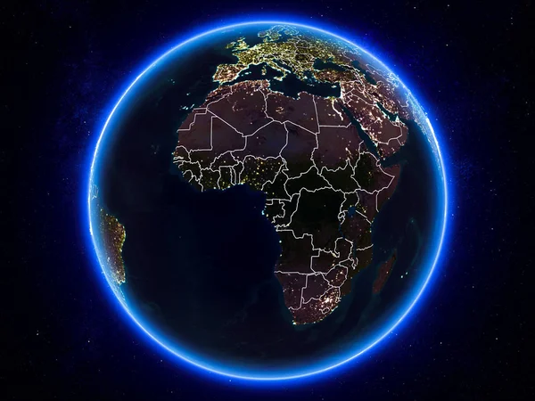 Экваториальная Гвинея Выделена Красным Цветом Планете Земля Ночью Видимыми Границами — стоковое фото