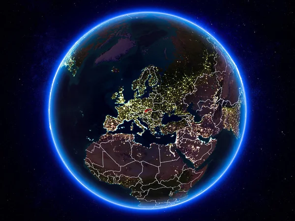 Slovakya Görünür Kenarlıklar Şehir Işıkları Ile Gece Planet Earth Kırmızı — Stok fotoğraf