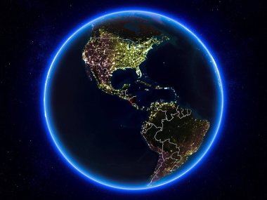 Nikaragua görünür Kenarlıklar ve şehir ışıkları ile gece Planet Earth kırmızı vurgulanır. 3D çizim. Nasa tarafından döşenmiş bu görüntü unsurları.