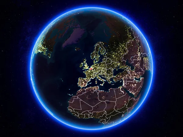 Bélgica Destacó Rojo Planeta Tierra Por Noche Con Fronteras Visibles —  Fotos de Stock