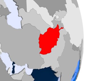 Afganistan modeli şeffaf okyanuslar ile siyasi dünya bir kırmızı. 3D çizim.