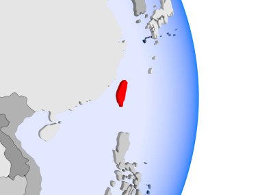 Tayvan modeli şeffaf okyanuslar ile siyasi dünya bir kırmızı. 3D çizim.