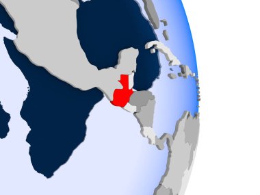 Guatemala kırmızı şeffaf okyanuslar ile siyasi dünya modeli. 3D çizim.