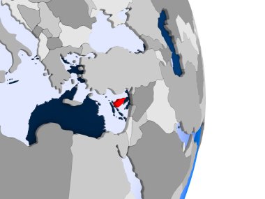 Kıbrıs modeli şeffaf okyanuslar ile siyasi dünya bir kırmızı. 3D çizim.