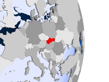 Slovakya kırmızı şeffaf okyanuslar ile siyasi dünya modeli. 3D çizim.