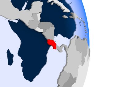 Kosta Rika kırmızı şeffaf okyanuslar ile siyasi dünya modeli. 3D çizim.