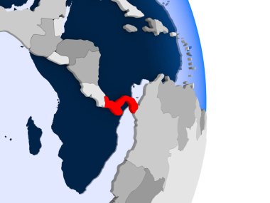 Panama kırmızı şeffaf okyanuslar ile siyasi dünya modeli. 3D çizim.
