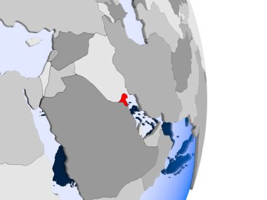 Kuveyt kırmızı şeffaf okyanuslar ile siyasi dünya modeli. 3D çizim.