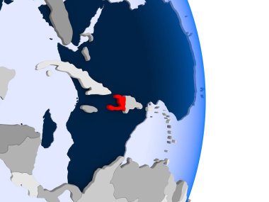 Haiti kırmızı şeffaf okyanuslar ile siyasi dünya modeli. 3D çizim.