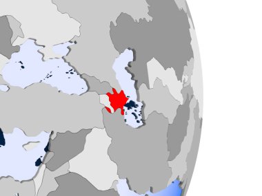 Azerbaycan modeli şeffaf okyanuslar ile siyasi dünya bir kırmızı. 3D çizim.