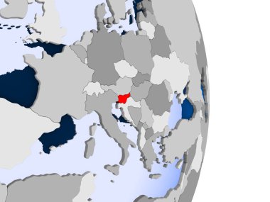 Slovenya kırmızı şeffaf okyanuslar ile siyasi dünya modeli. 3D çizim.