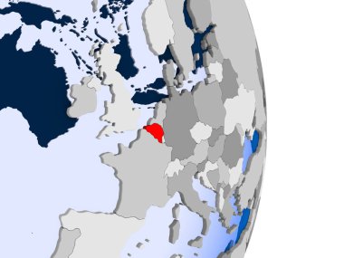 Belçika modeli şeffaf okyanuslar ile siyasi dünya bir kırmızı. 3D çizim.