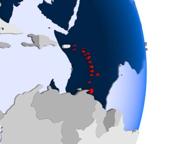 Kırmızı modeli şeffaf okyanuslar ile siyasi dünya bir Karayipler'de. 3D çizim.