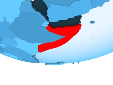 Resimde saydam okyanuslar ile mavi küre kırmızı vurgulanır Somali. 3D çizim.