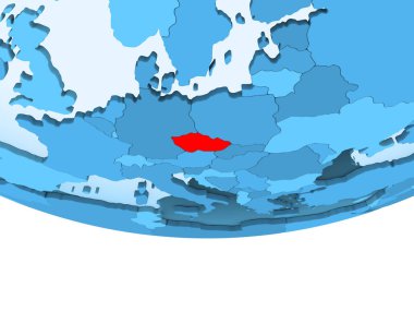 Çek Cumhuriyeti şeffaf okyanuslar ile mavi küre kırmızı vurgulanır Illustration. 3D çizim.