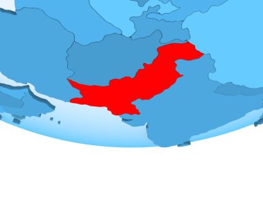 Resimde saydam okyanuslar ile mavi küre kırmızı vurgulanır Pakistan. 3D çizim.