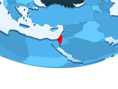 Resimde saydam okyanuslar ile mavi küre kırmızı vurgulanır İsrail. 3D çizim.