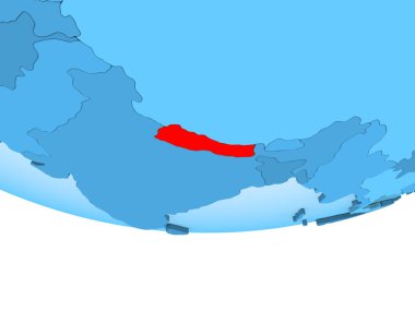 Resimde saydam okyanuslar ile mavi küre kırmızı vurgulanır Nepal. 3D çizim.