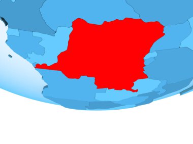 Şeffaf okyanuslar ile mavi küre kırmızı vurgulanır Kongo Demokratik Cumhuriyeti Illustration. 3D çizim.
