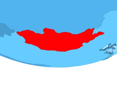 Şeffaf okyanuslar ile mavi küre kırmızı vurgulanır Moğolistan Illustration. 3D çizim.