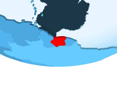 Şeffaf okyanuslar ile mavi küre kırmızı vurgulanır Surinam Illustration. 3D çizim.