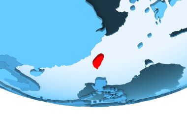 Tayvan kırmızı şeffaf okyanuslar ile mavi küre üzerinde vurgulanan Illustration. 3D çizim.