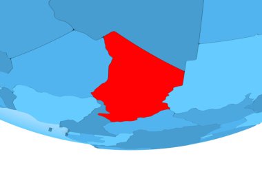 Şeffaf okyanuslar ile mavi küre kırmızı vurgulanır Chad Illustration. 3D çizim.