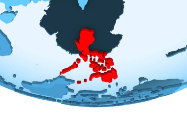Resimde saydam okyanuslar ile mavi küre kırmızı vurgulanır, Filipinler. 3D çizim.
