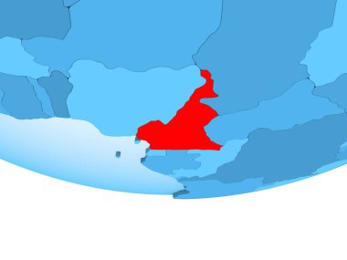 Şeffaf okyanuslar ile mavi küre kırmızı vurgulanır Kamerun Illustration. 3D çizim.