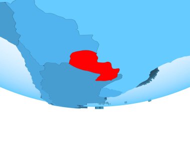 Şeffaf okyanuslar ile mavi küre kırmızı vurgulanır Paraguay Illustration. 3D çizim.