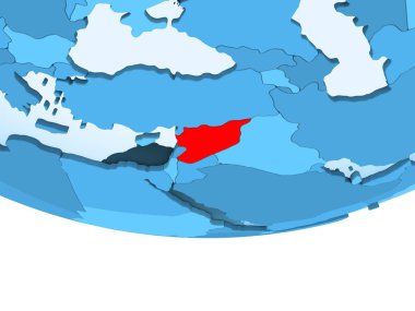 Şeffaf okyanuslar ile mavi küre kırmızı vurgulanır Suriye Illustration. 3D çizim.