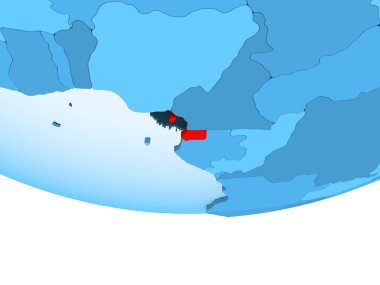 Ekvator Ginesi şeffaf okyanuslar ile mavi küre kırmızı vurgulanır Illustration. 3D çizim.