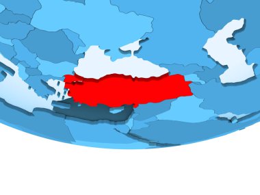 Resimde saydam okyanuslar ile mavi küre kırmızı vurgulanır Türkiye'nin. 3D çizim.