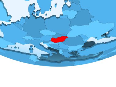 Şeffaf okyanuslar ile mavi küre kırmızı vurgulanır Macaristan Illustration. 3D çizim.