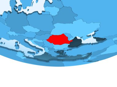 Şeffaf okyanuslar ile mavi küre kırmızı vurgulanır Romanya Illustration. 3D çizim.