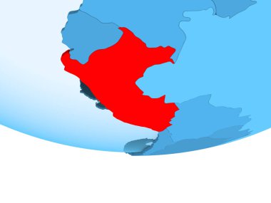 Şeffaf okyanuslar ile mavi küre kırmızı vurgulanır Peru Illustration. 3D çizim.
