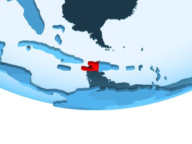 Şeffaf okyanuslar ile mavi küre kırmızı vurgulanır Haiti Illustration. 3D çizim.