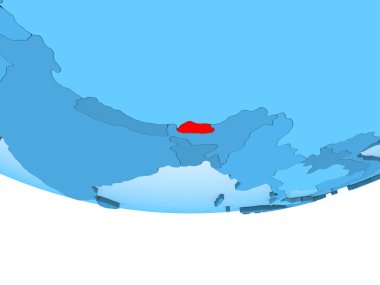 Şeffaf okyanuslar ile mavi küre kırmızı vurgulanır Bhutan Illustration. 3D çizim.