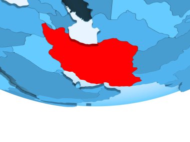 Resimde saydam okyanuslar ile mavi küre kırmızı vurgulanır İran. 3D çizim.