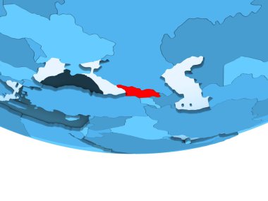 Gürcistan illüstrasyon kırmızı şeffaf okyanuslar ile mavi küre üzerinde vurgulanır. 3D çizim.