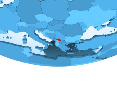 Şeffaf okyanuslar ile mavi küre kırmızı vurgulanır Kosova Illustration. 3D çizim.