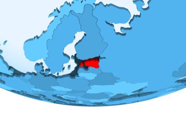 Şeffaf okyanuslar ile mavi küre kırmızı vurgulanır Estonya Illustration. 3D çizim.