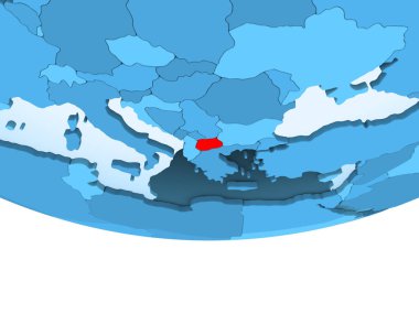 Şeffaf okyanuslar ile mavi küre kırmızı vurgulanır Makedonya Illustration. 3D çizim.
