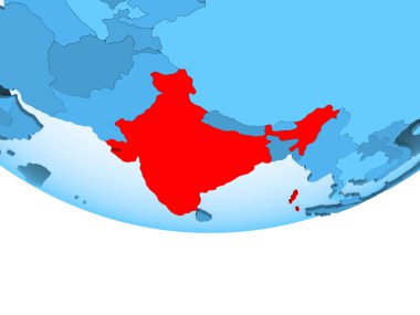 Şeffaf okyanuslar ile mavi küre kırmızı vurgulanır Hindistan Illustration. 3D çizim.