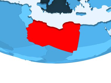 Libya şeffaf okyanuslar ile mavi küre kırmızı vurgulanır Illustration. 3D çizim.