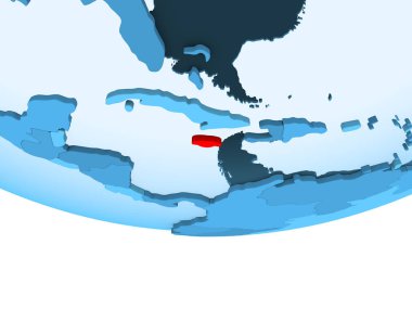 Resimde saydam okyanuslar ile mavi küre kırmızı vurgulanır Jamaika. 3D çizim.